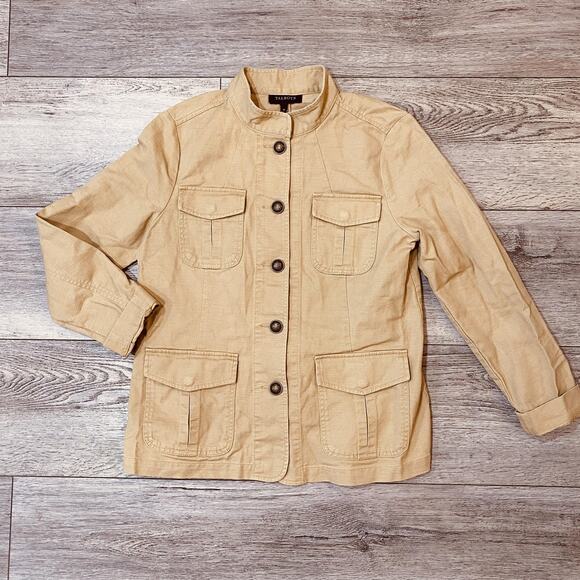 Talbots Jacket Womens Medium Tan Utility Safari Button Front 100% Cotton Khaki - Picture 1 of 5